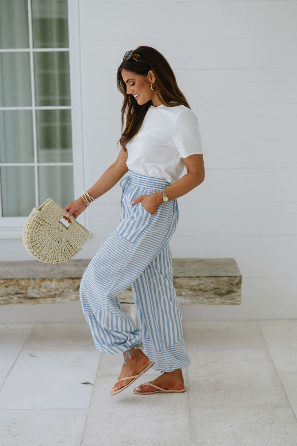 Stevie Stripe Parachute Pants-Blue