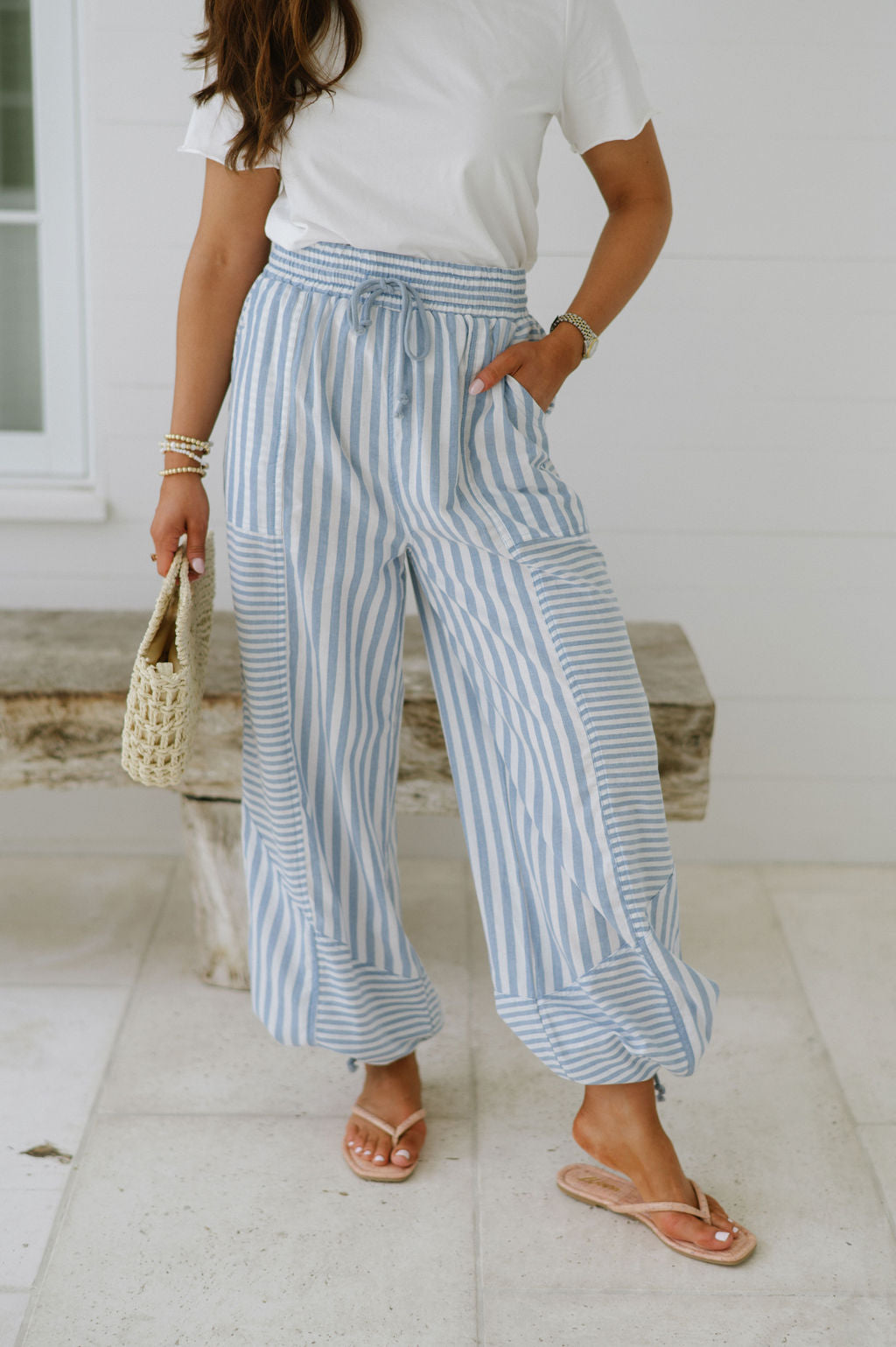 Stevie Stripe Parachute Pants-Blue