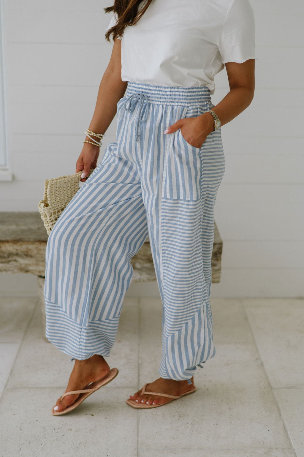 Stevie Stripe Parachute Pants-Blue