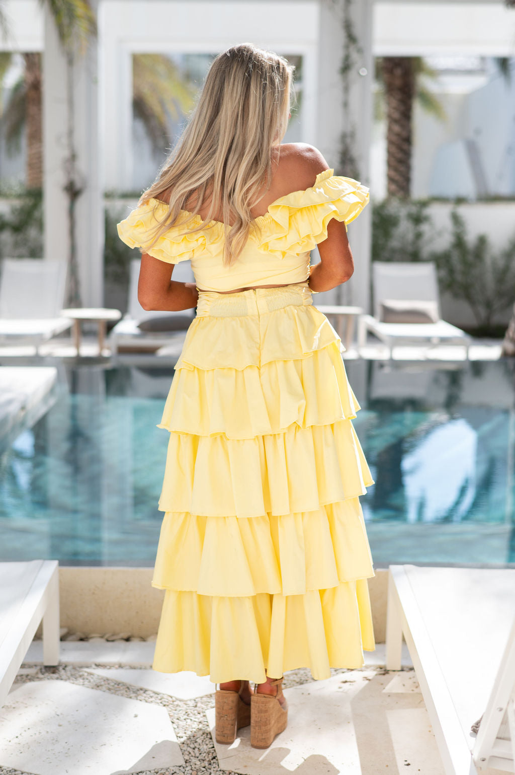 Ruffle Shirring Skirt Set- Lemon