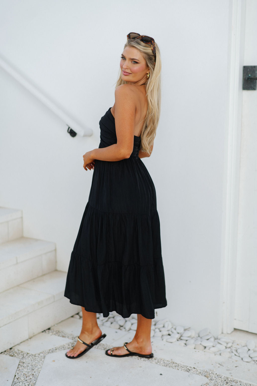 Halter Ruched Midi Dress-Black