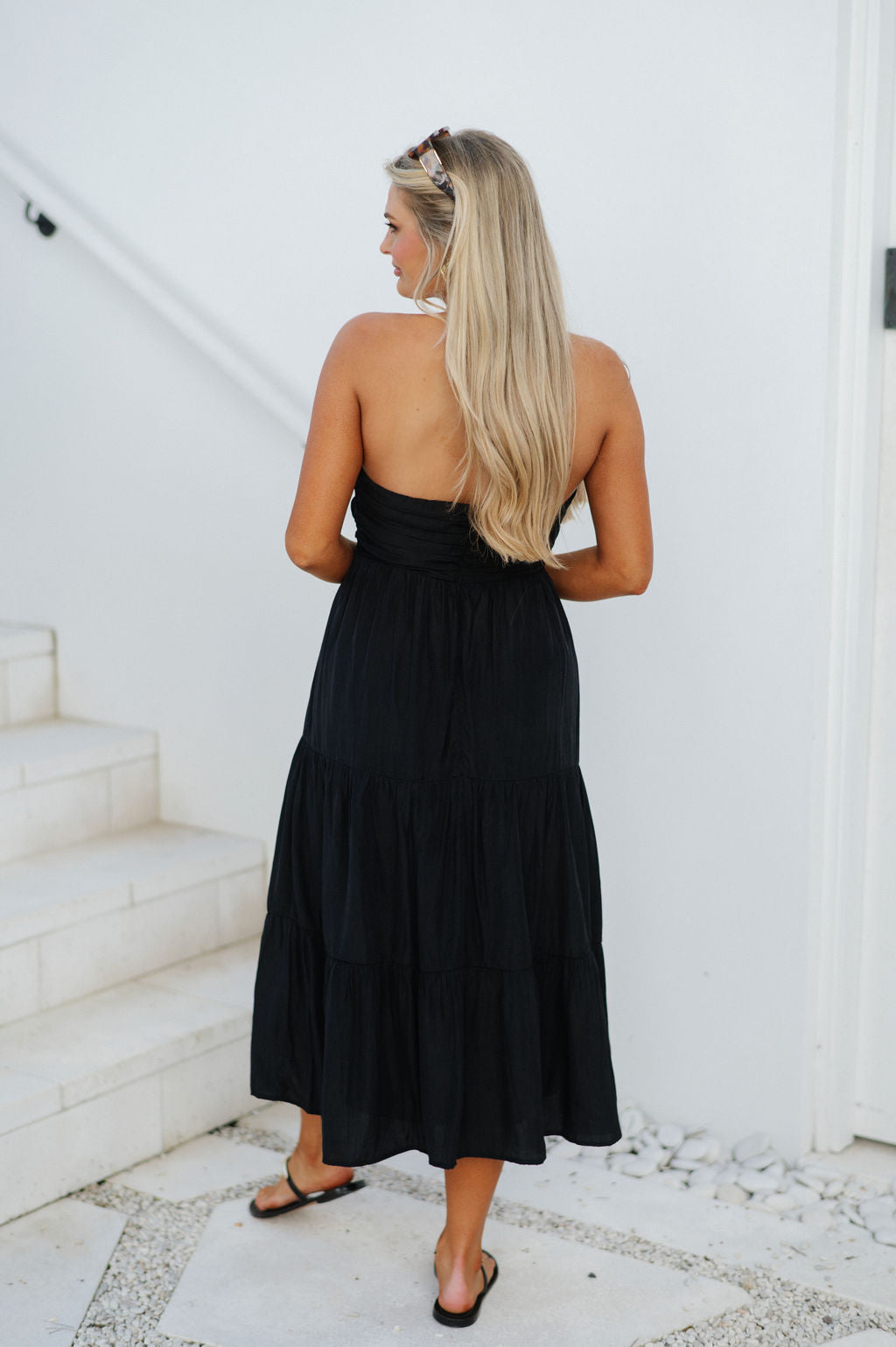 Halter Ruched Midi Dress-Black