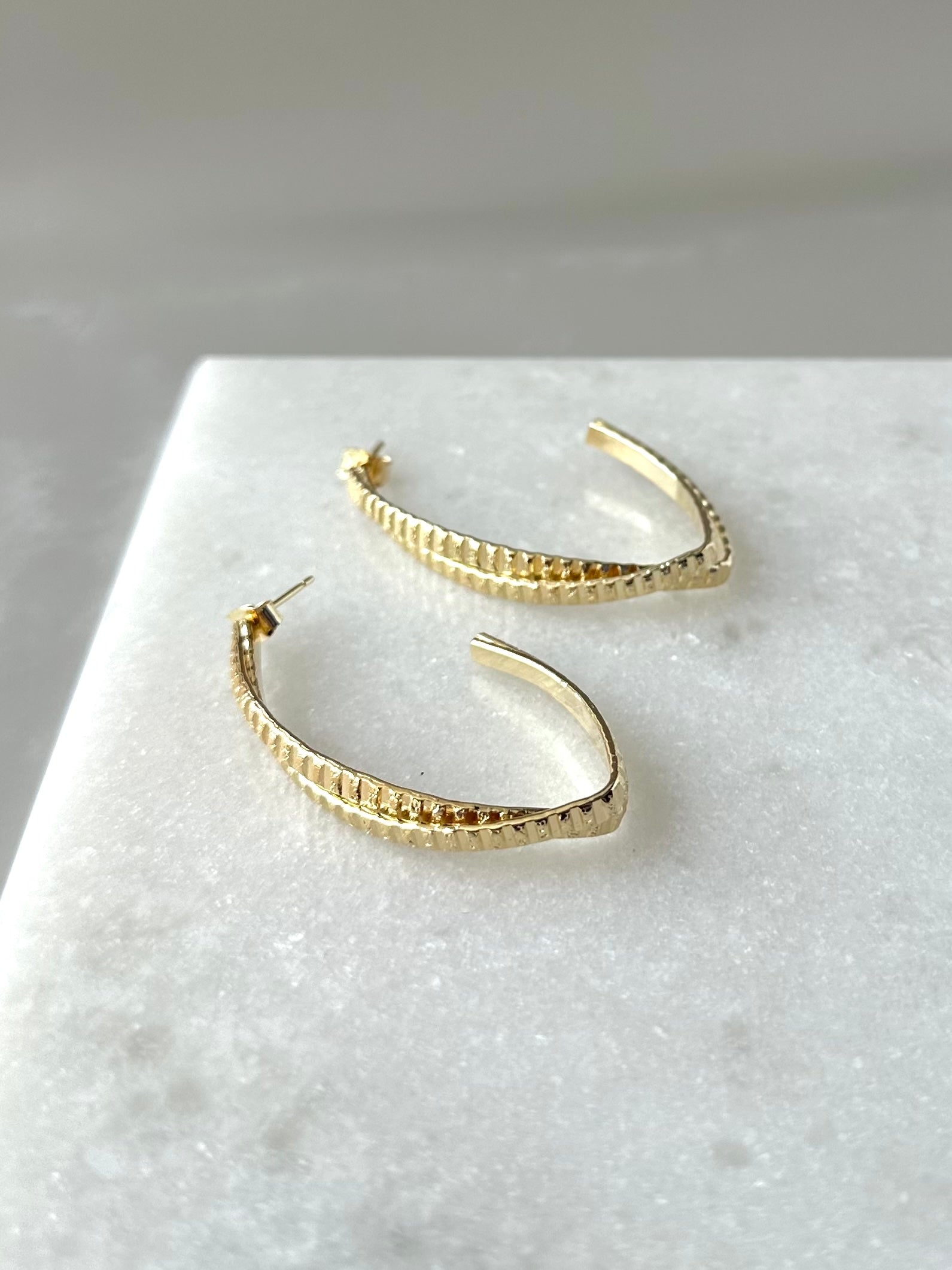 Oval Textured Hoops- Gold