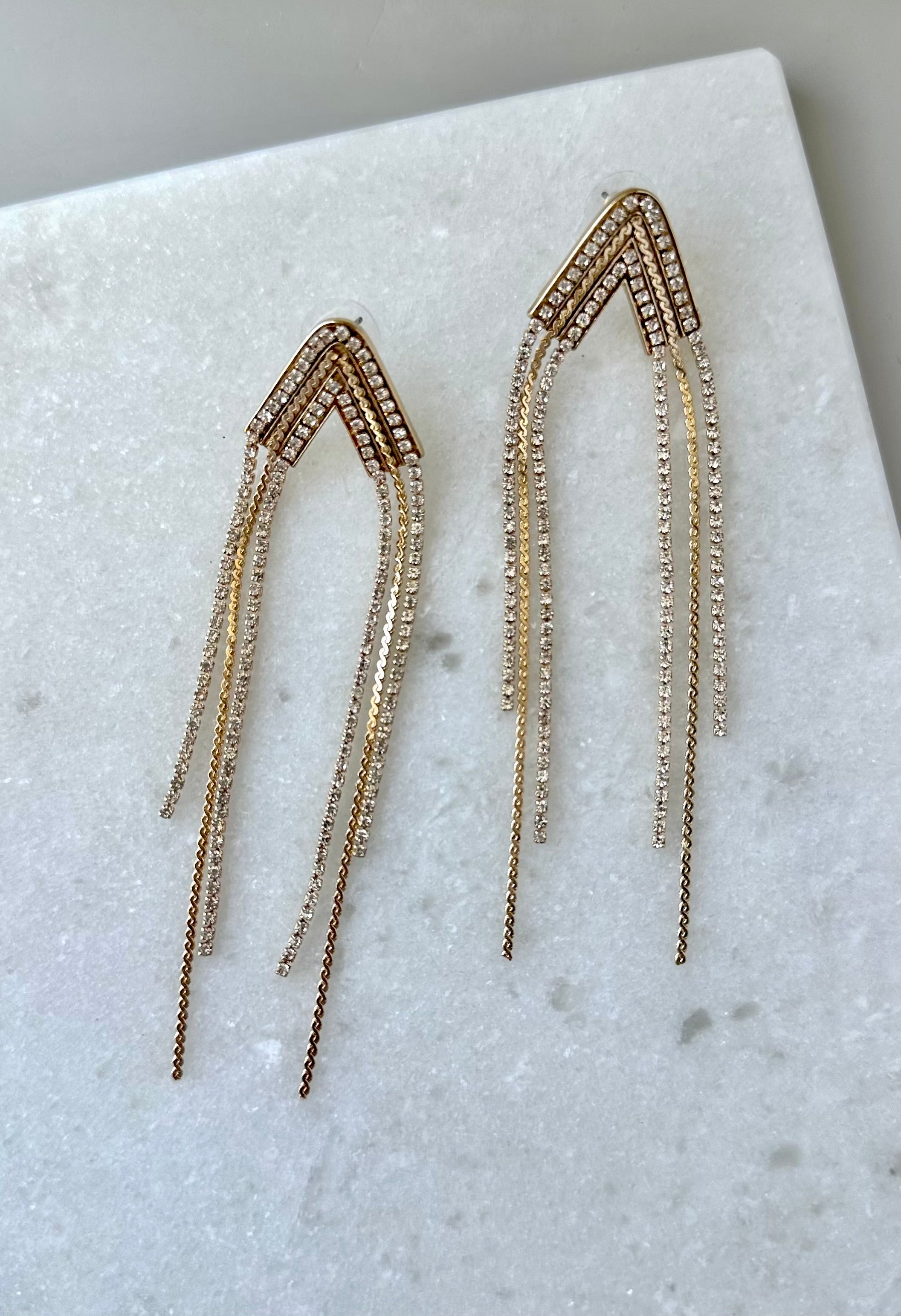 Arched Crystal Fringe Earrings- Gold