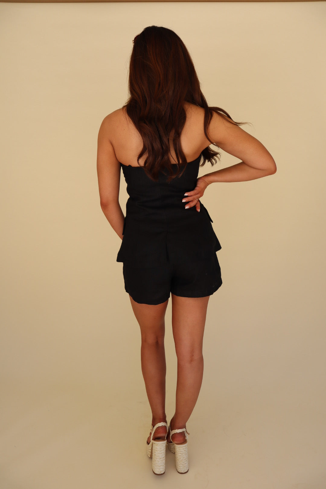 Maggie Linen Shorts Set-Black