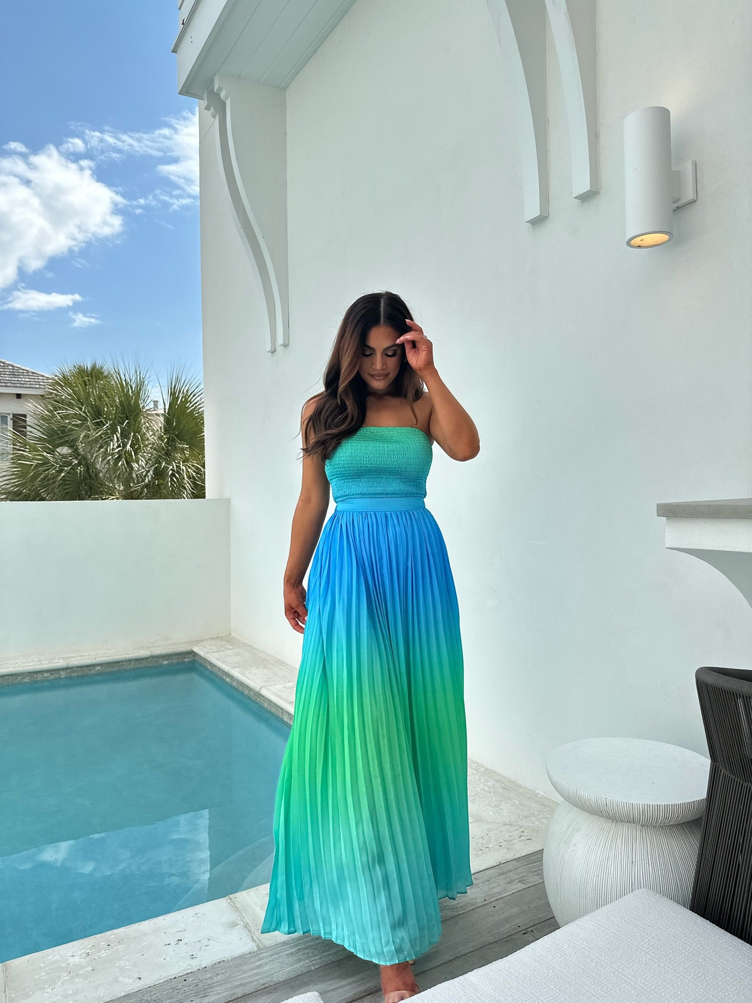 Ombre Smocked Crop Top and Maxi Skirt Set