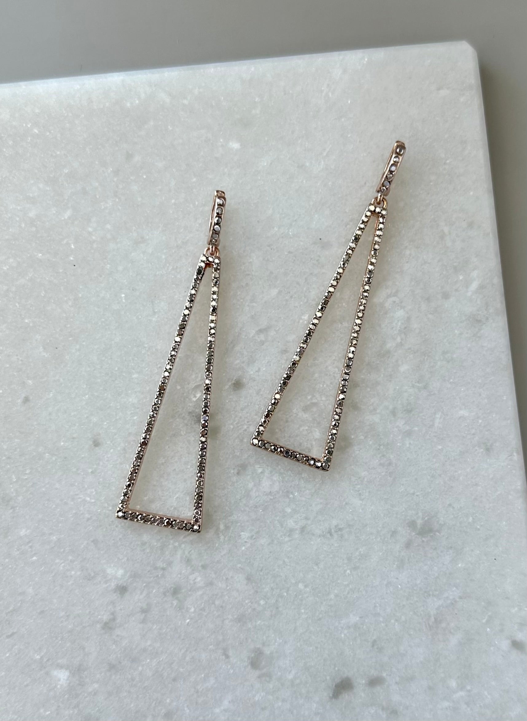 Triangle Crystal Paved Earrings- Rosegold