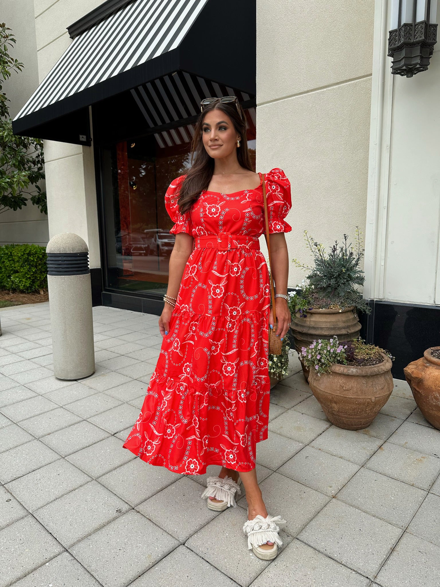 Gia Floral Puff Sleeve Maxi Dress-Red Orange