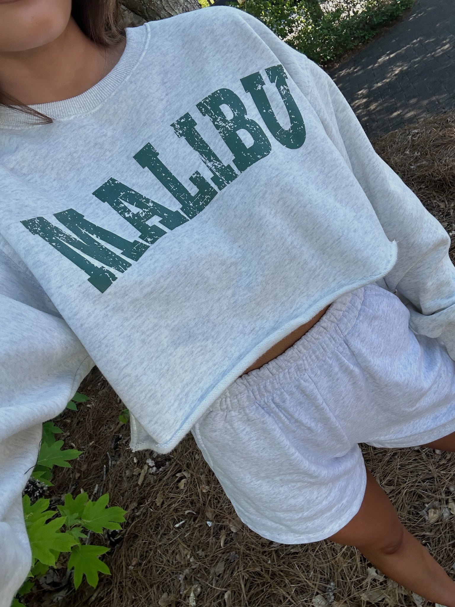 "Malibu" Cropped Sweatshirt-White Melange