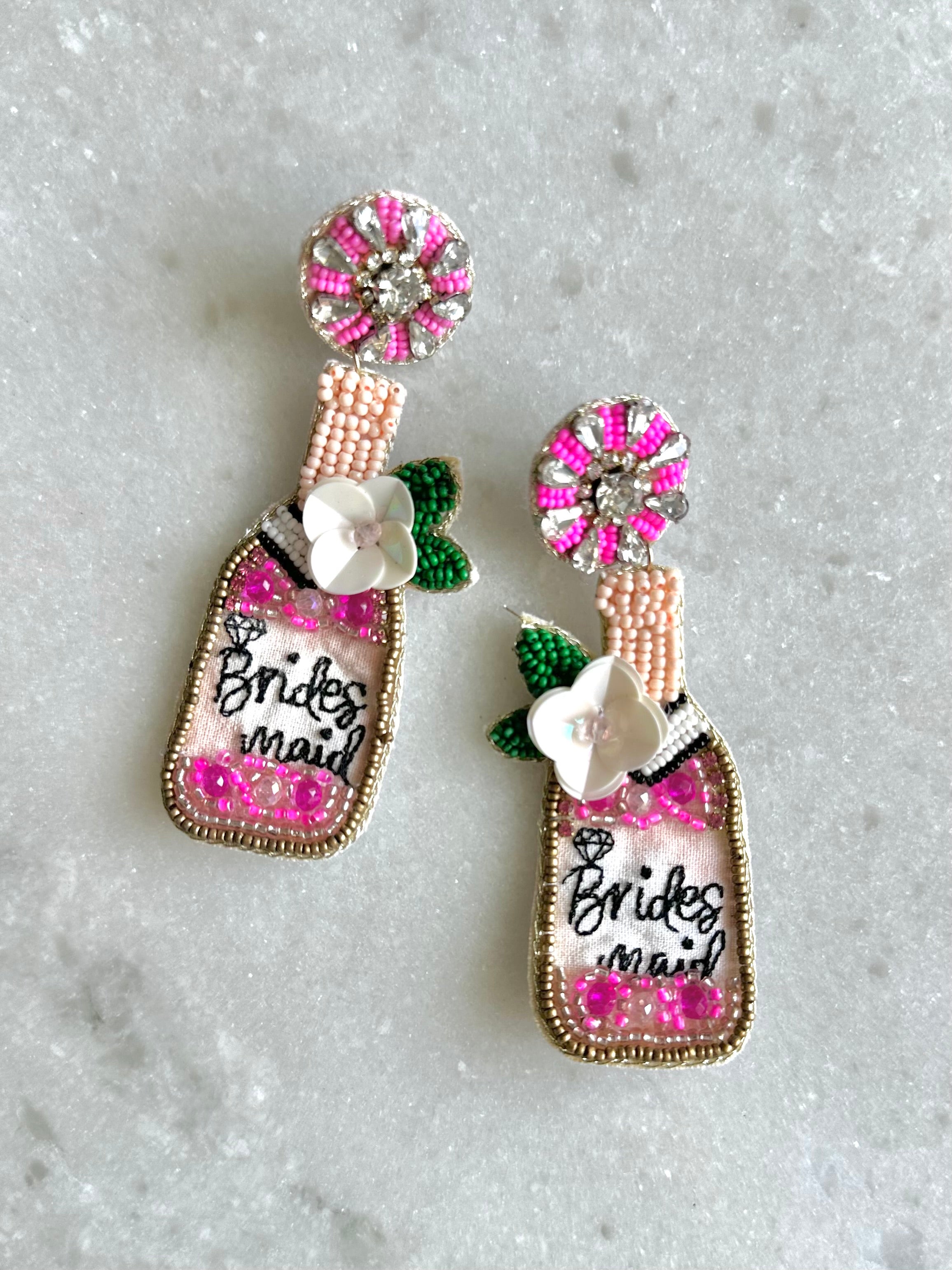 "Bridesmaid" Floral Champagne Earrings