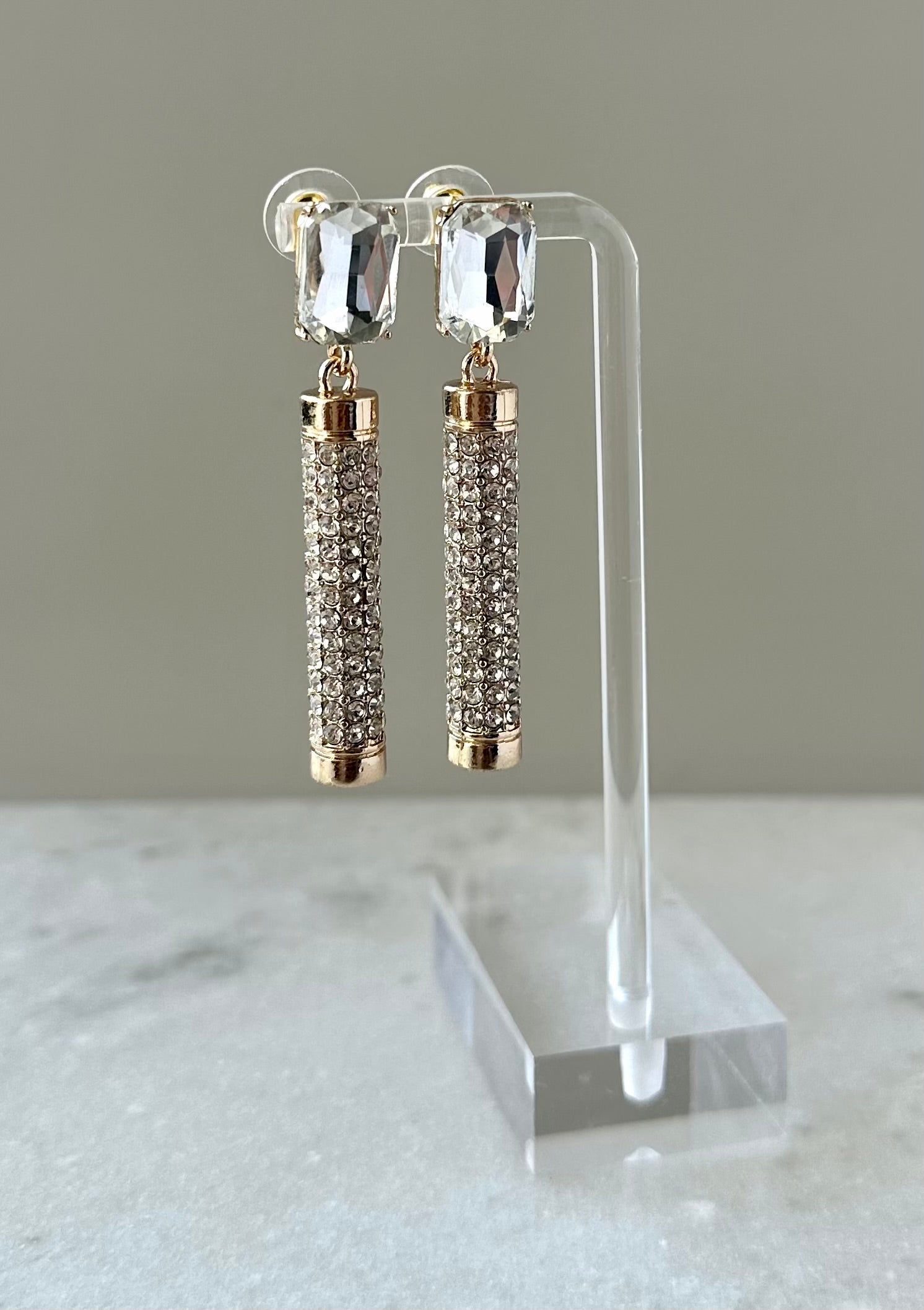 Crystal Cylinder Dangle Earrings