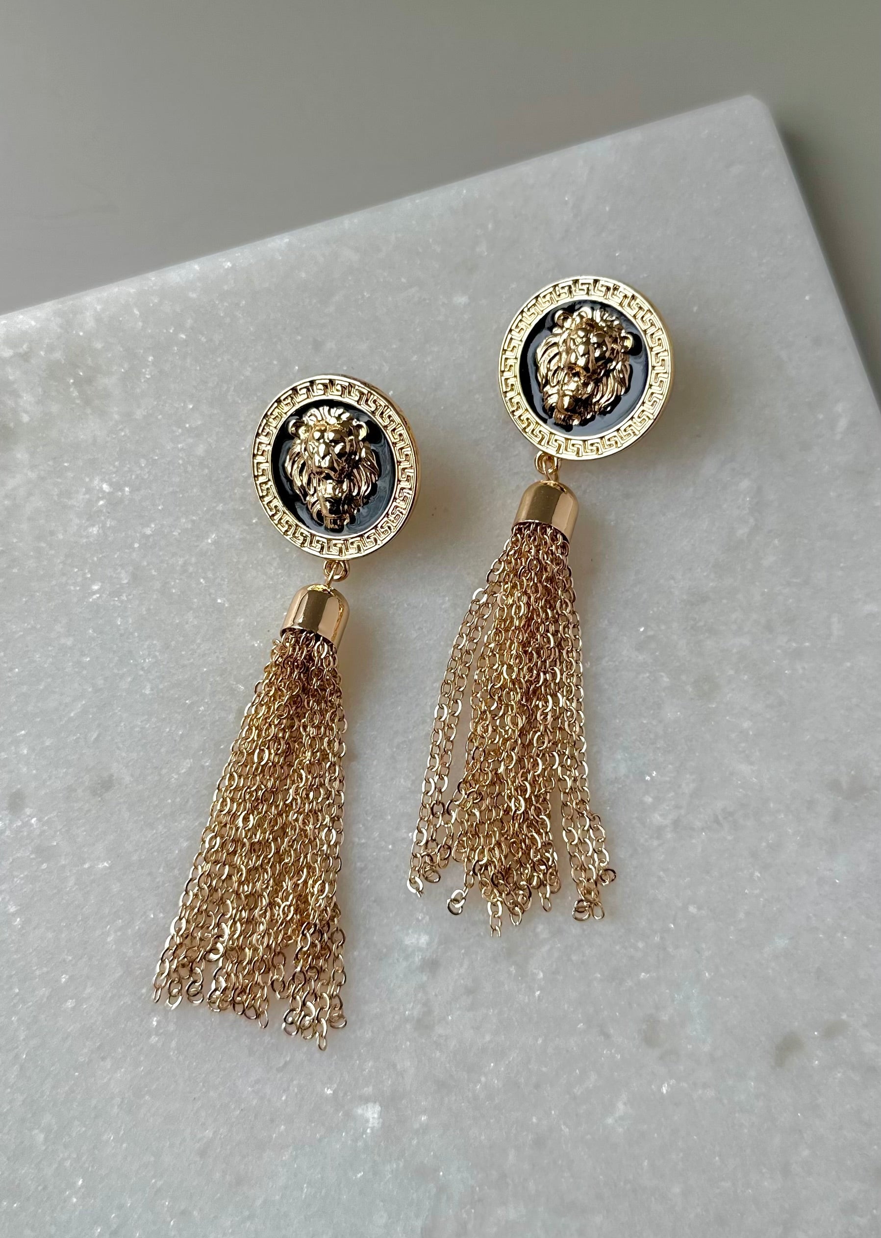 Lion Tassel Earrings- Black/Gold