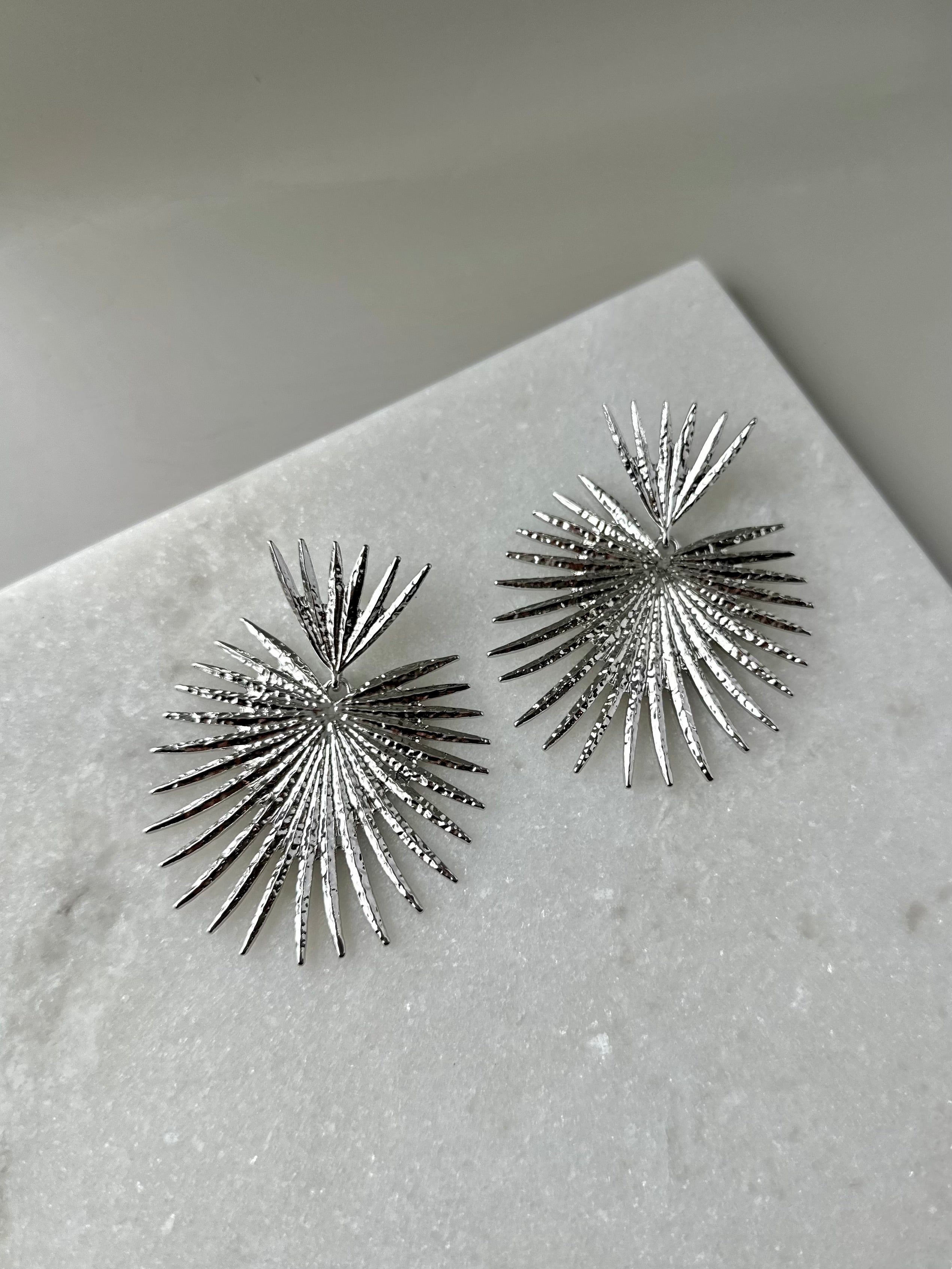 Spike Leaf Earrings- Silver