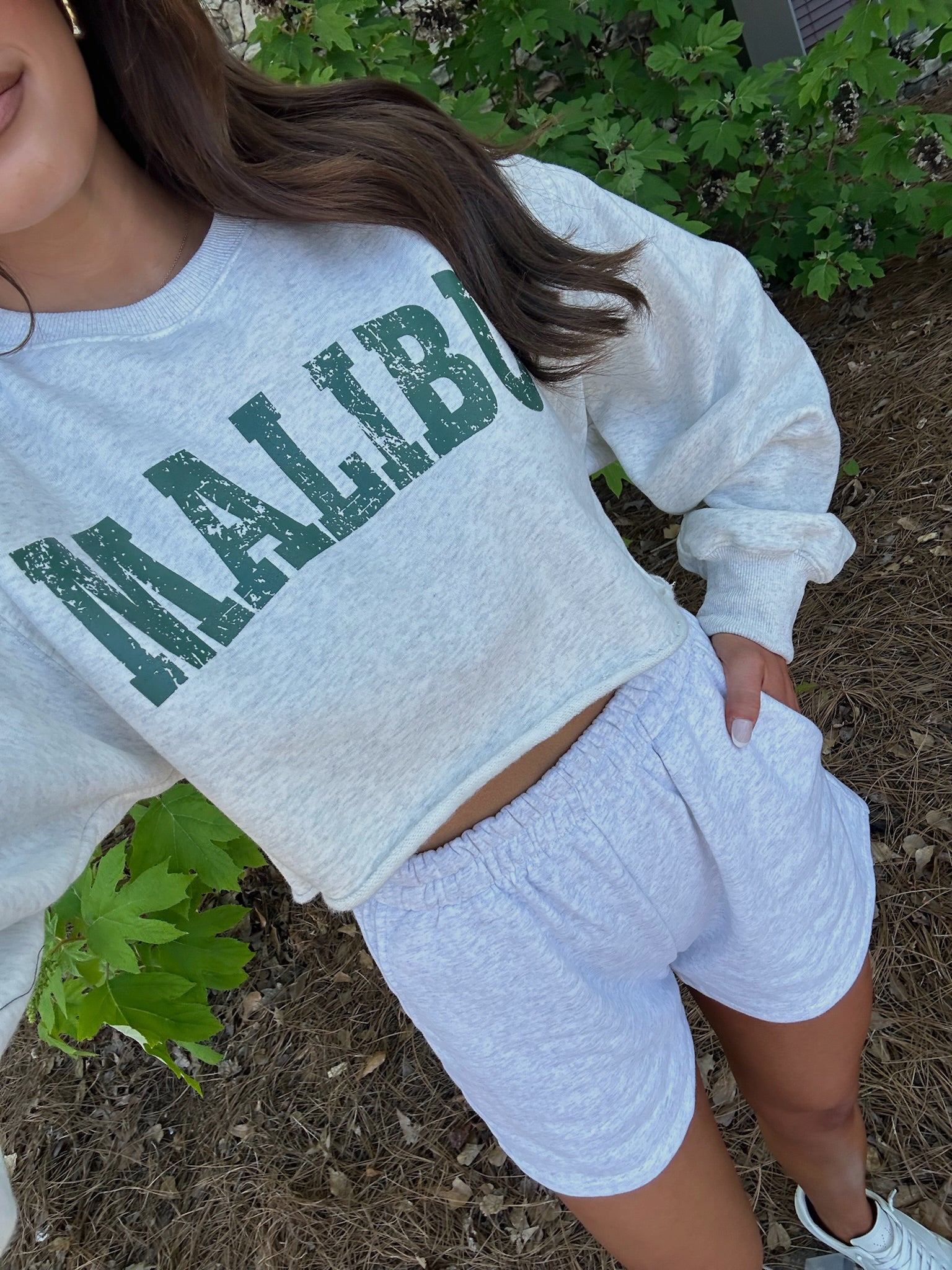 "Malibu" Cropped Sweatshirt-White Melange