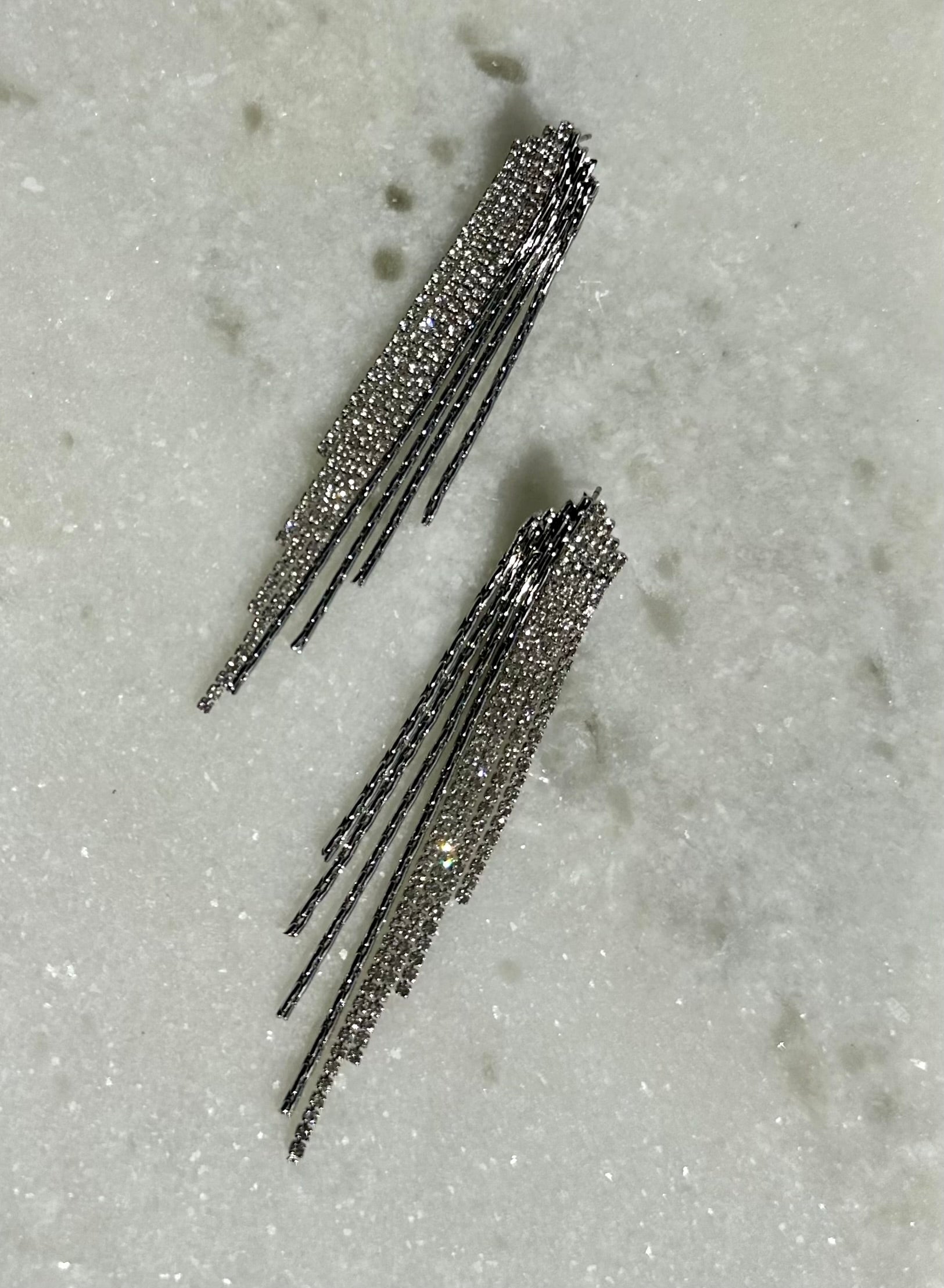 Two Tone Fringe Earrings- Silver Mix