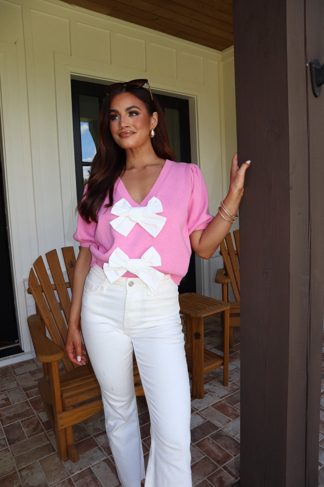 Minnie Bow Detail Top-Pink