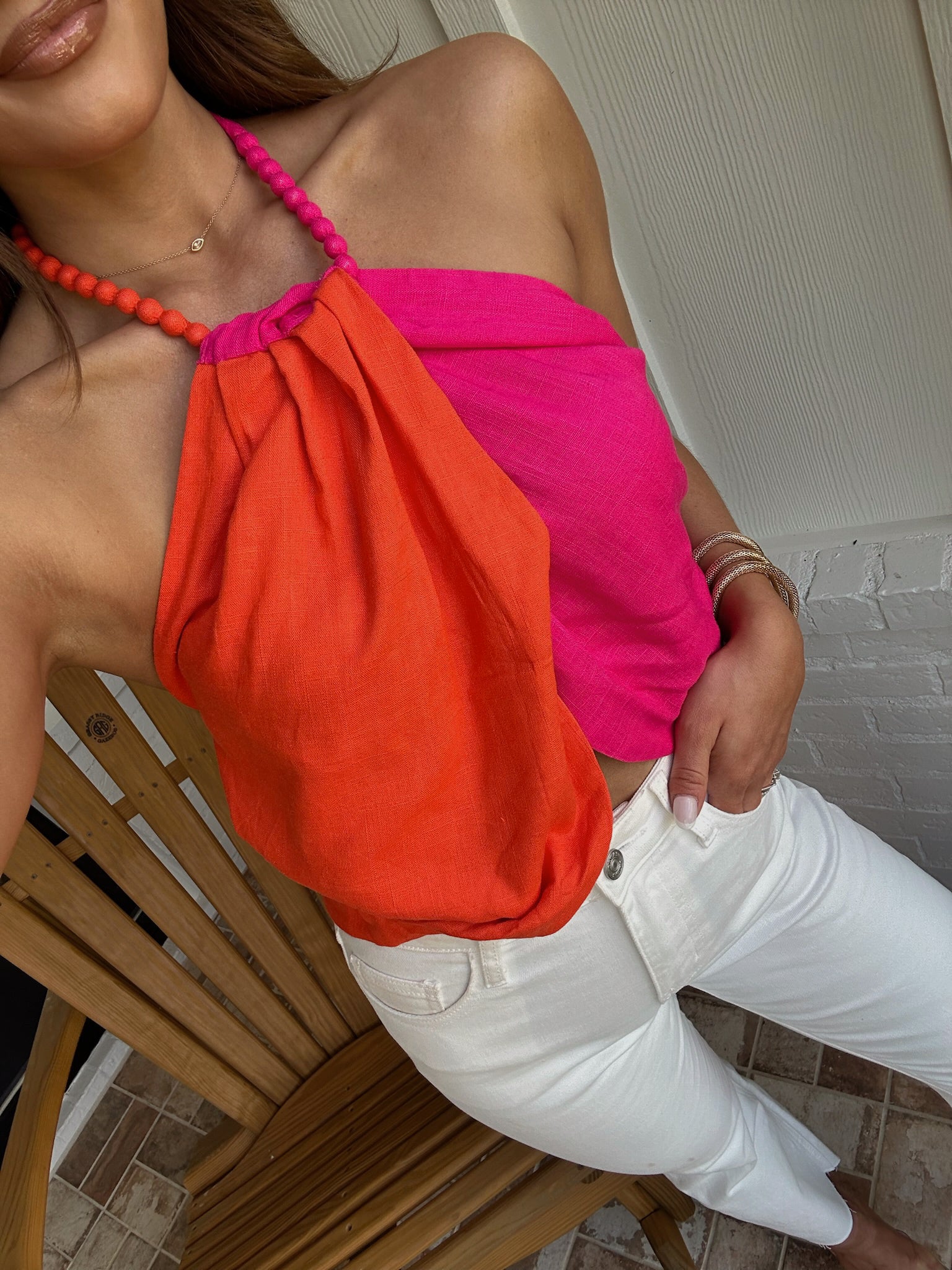 Lexie Halter Top-Orange/Fuchsia