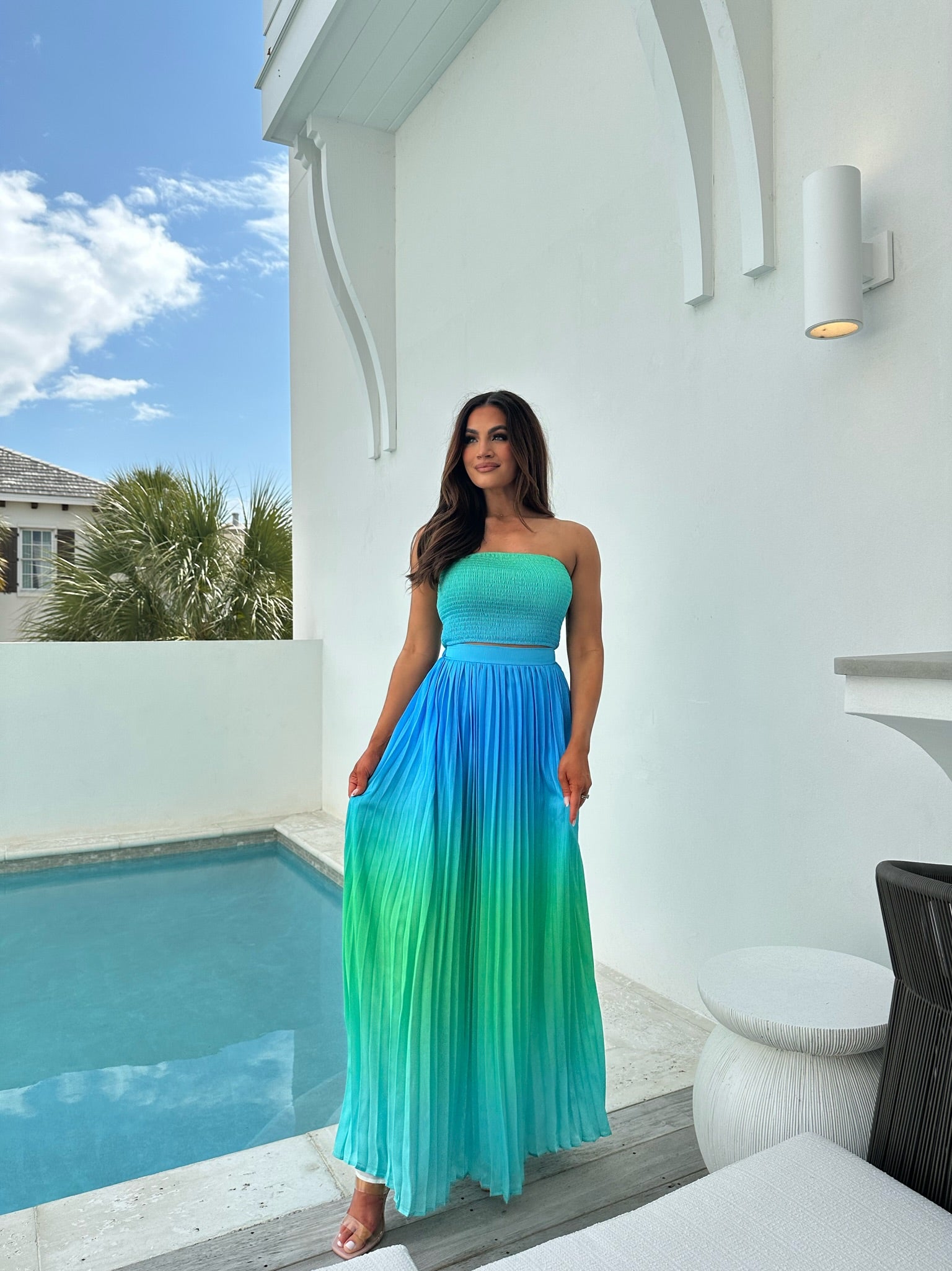 Ombre Smocked Crop Top and Maxi Skirt Set