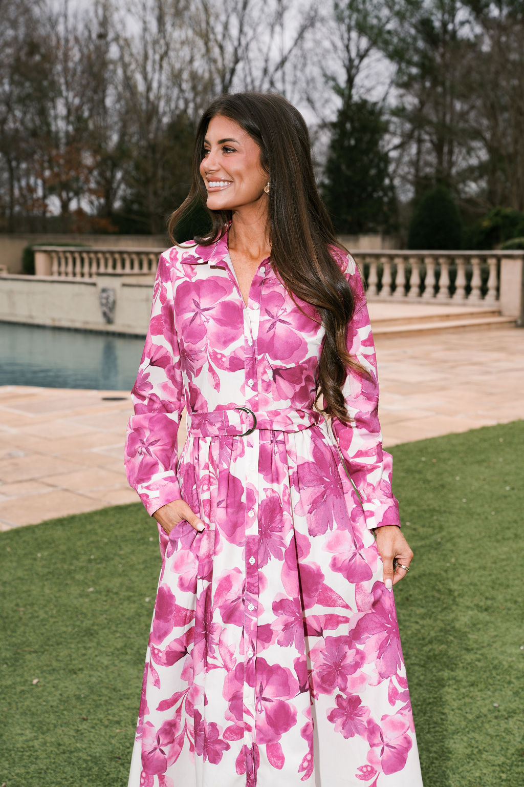Isabella Floral Midi Dress-Ivory/Fuchsia