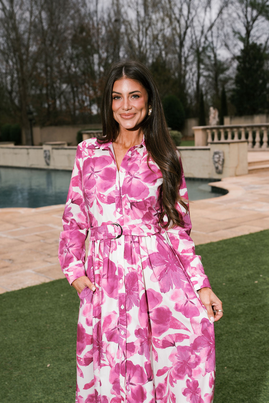 Isabella Floral Midi Dress-Ivory/Fuchsia