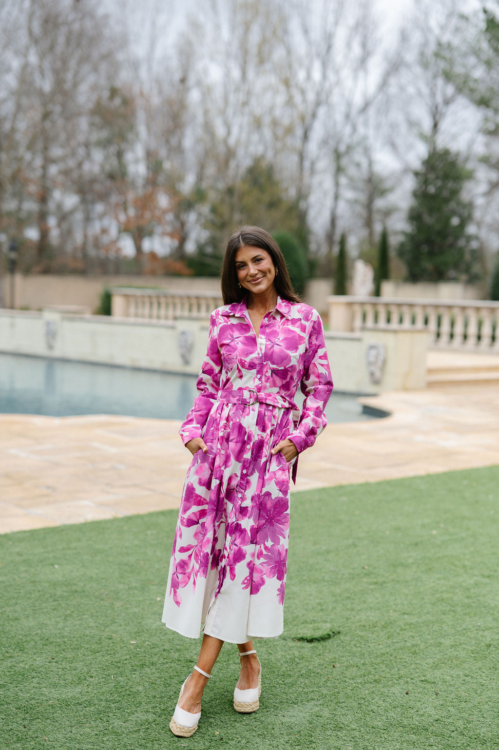 Isabella Floral Midi Dress-Ivory/Fuchsia