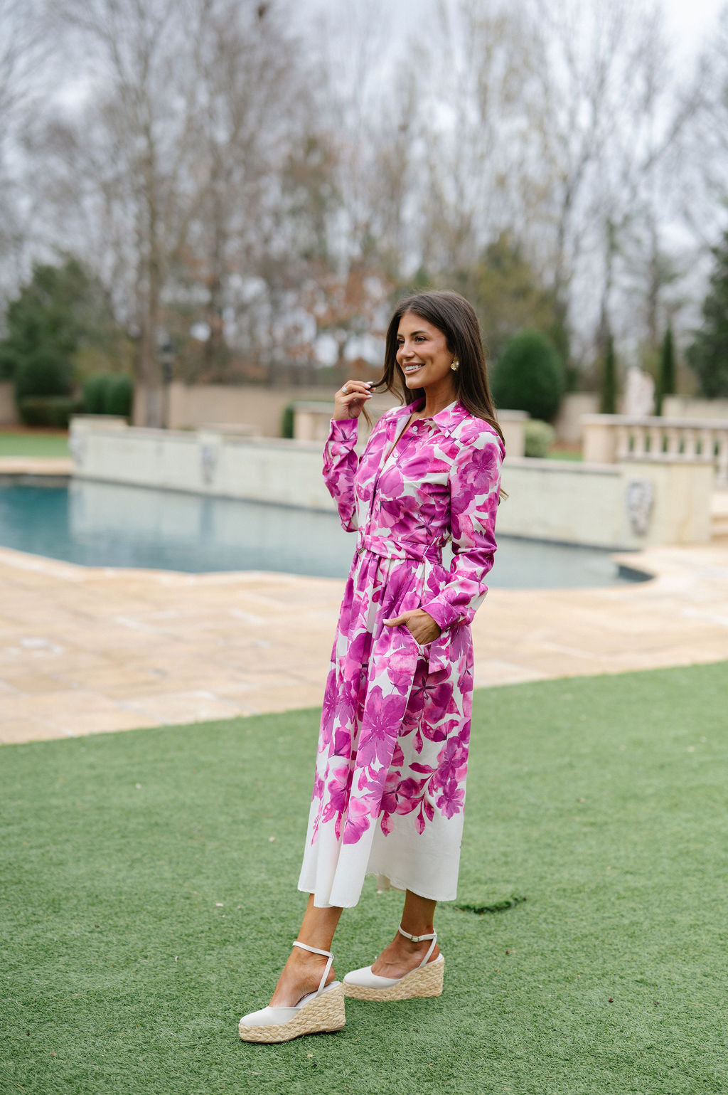 Isabella Floral Midi Dress-Ivory/Fuchsia