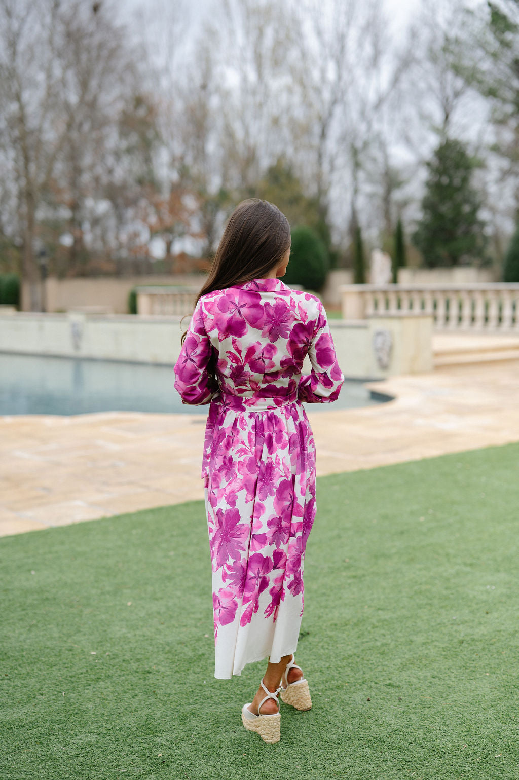 Isabella Floral Midi Dress-Ivory/Fuchsia