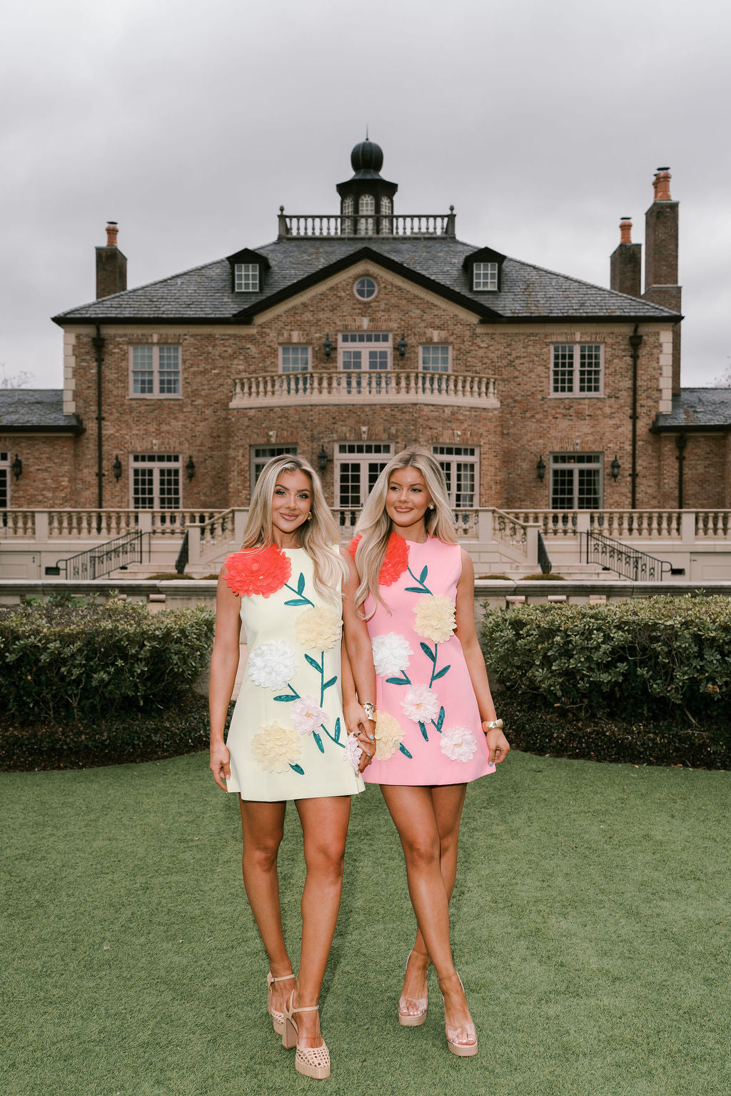 Floral Embroidered Mini Dress-Yellow