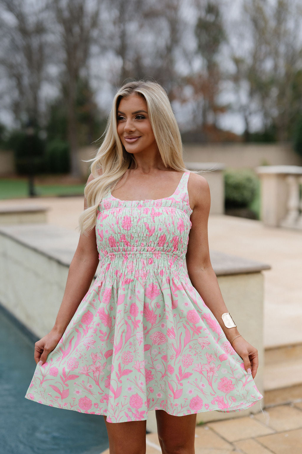 Venice Floral Mini Dress-Green