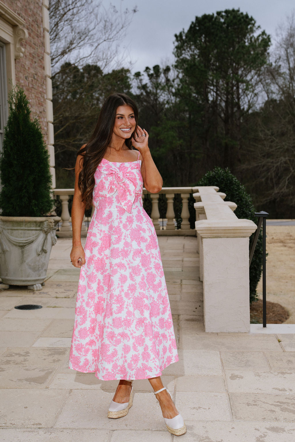 Oliver Floral Midi Dress-Pink/White