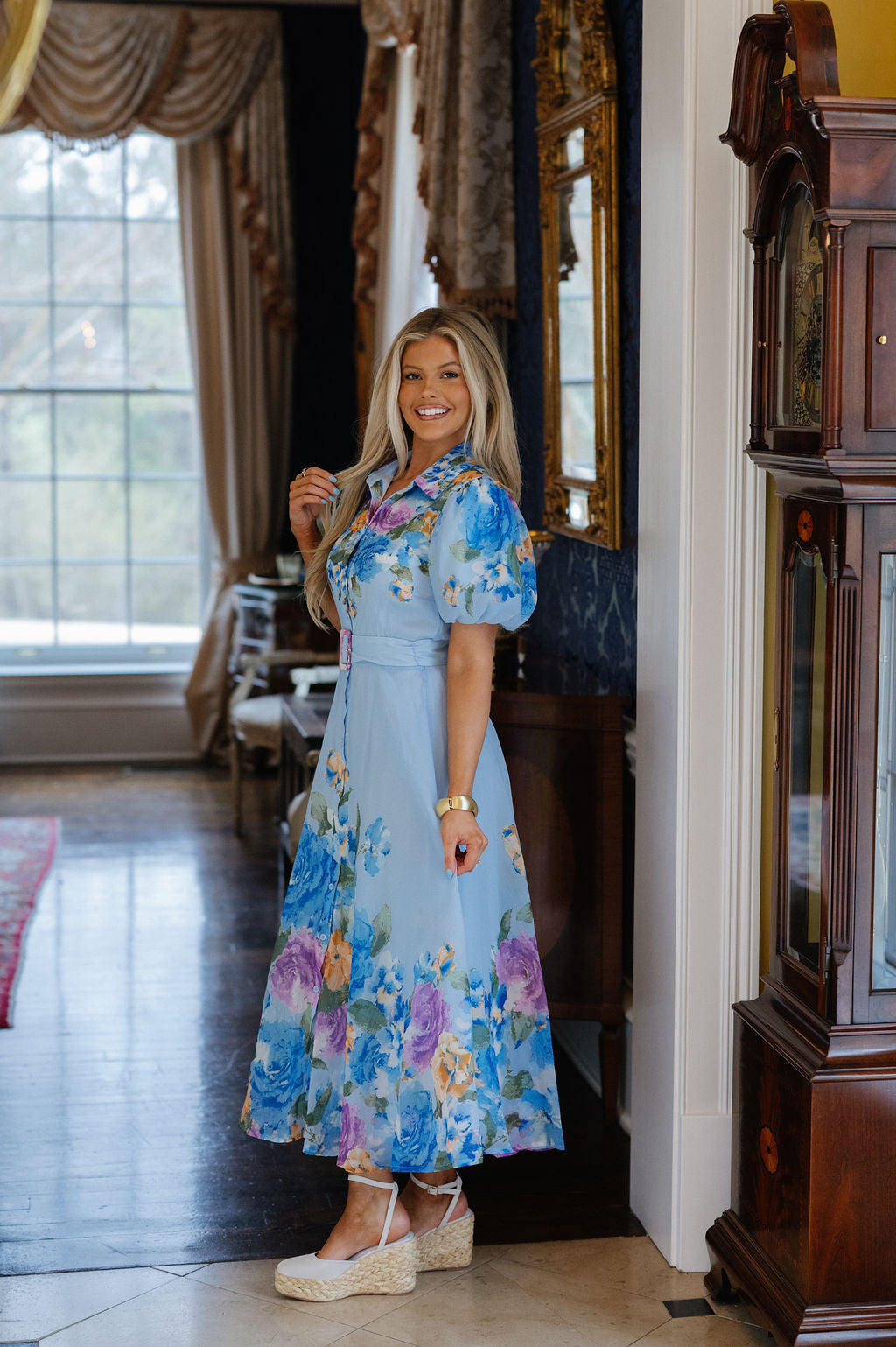 Bloom Midi Dress-Light Blue