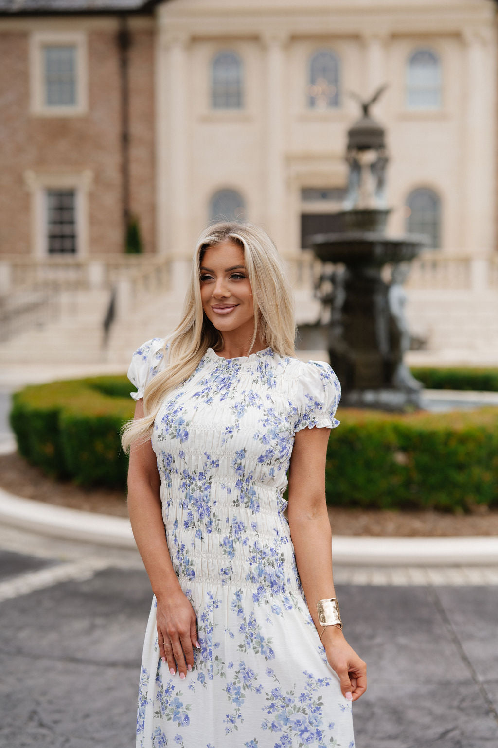 Laura Floral Midi Dress-Cream/Light Blue