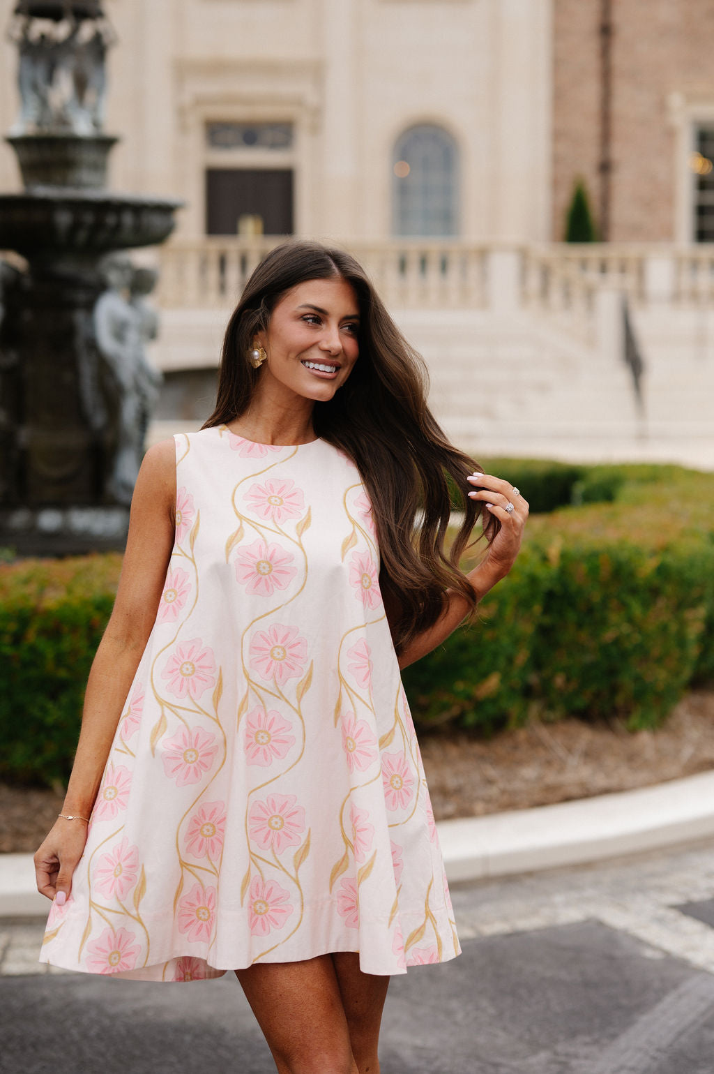 Daisy Floral Print Mini Dress-Peachy Pink