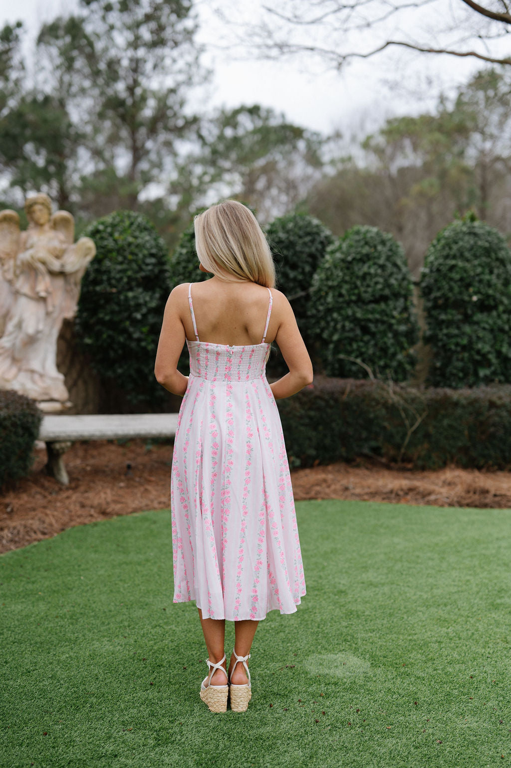 Rosie Floral Print Midi Dress-Pink