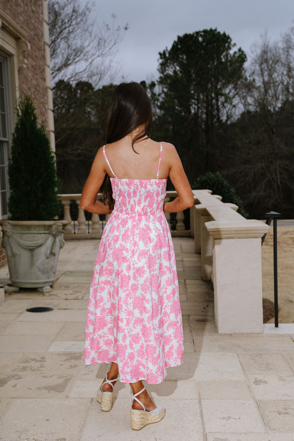 Oliver Floral Midi Dress-Pink/White