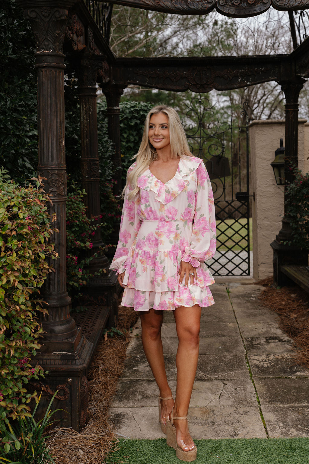 Emily Ruffled Mini Dress-Peach