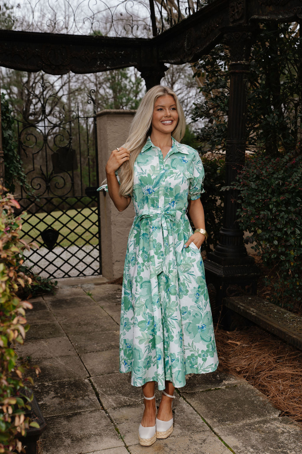 Ivy Floral Midi Dress-Ivory/Green