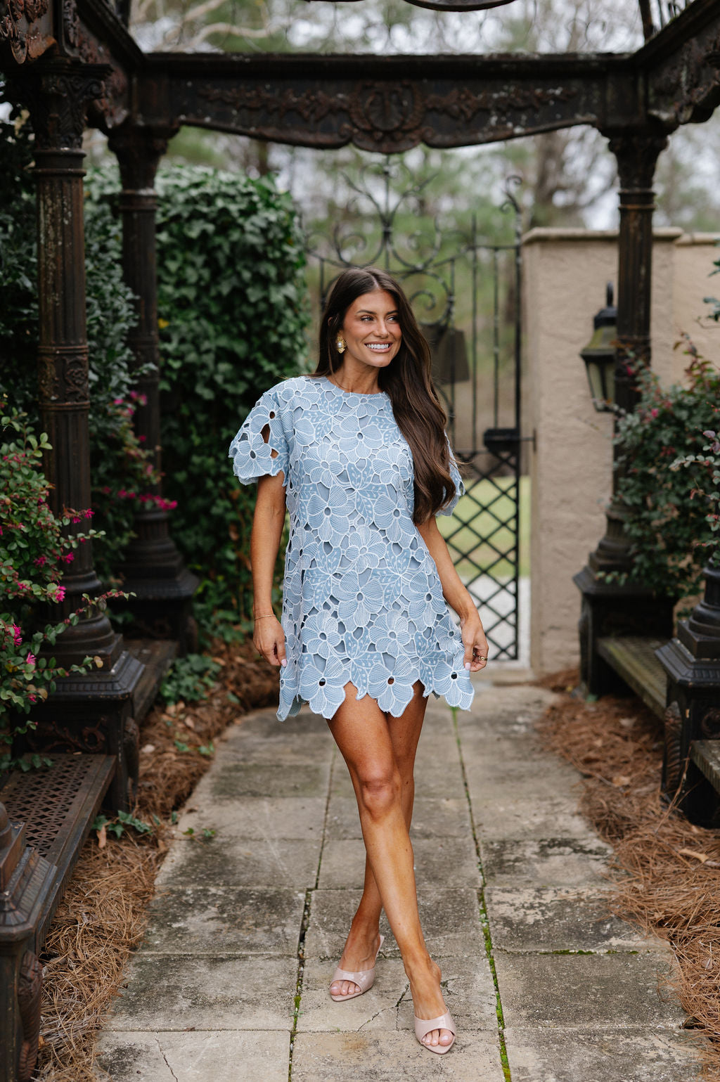 Stella Floral Embroidered Mini Dress-Blue