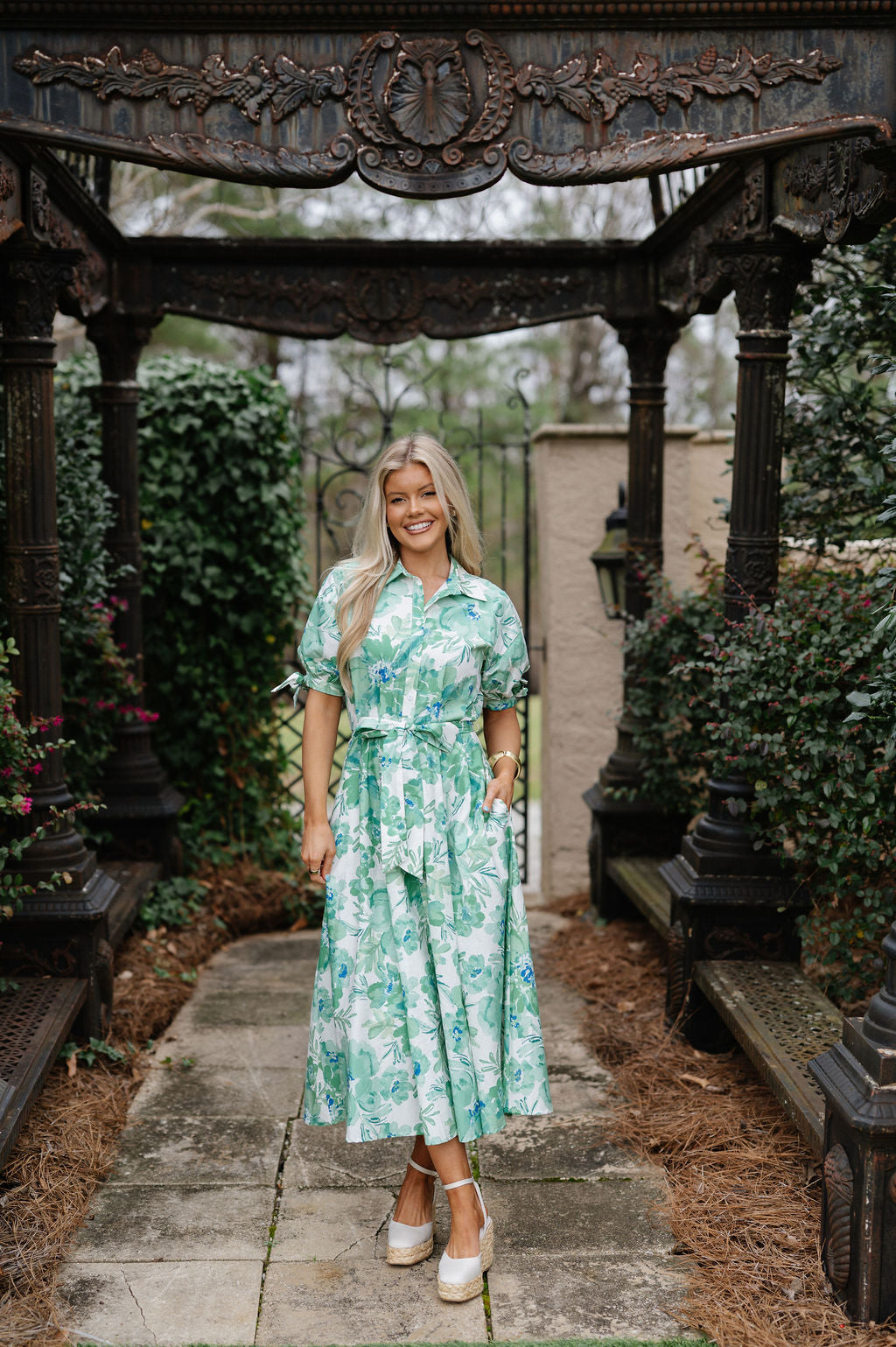 Ivy Floral Midi Dress-Ivory/Green