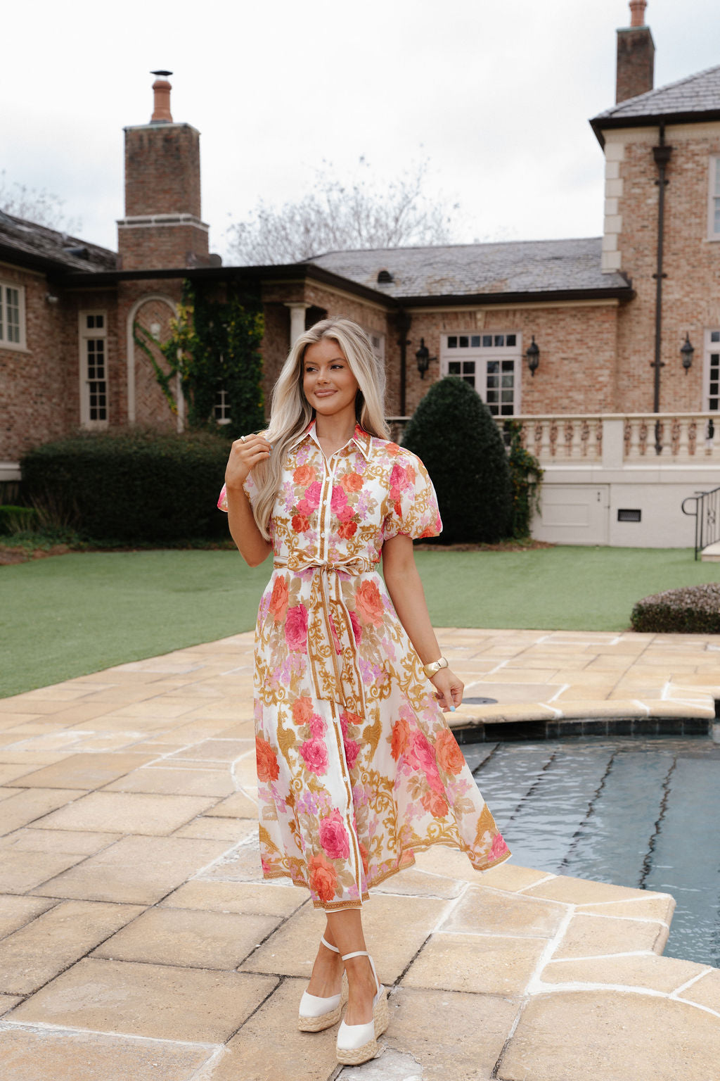 Kendall Floral Midi Dress-Ivory Multi