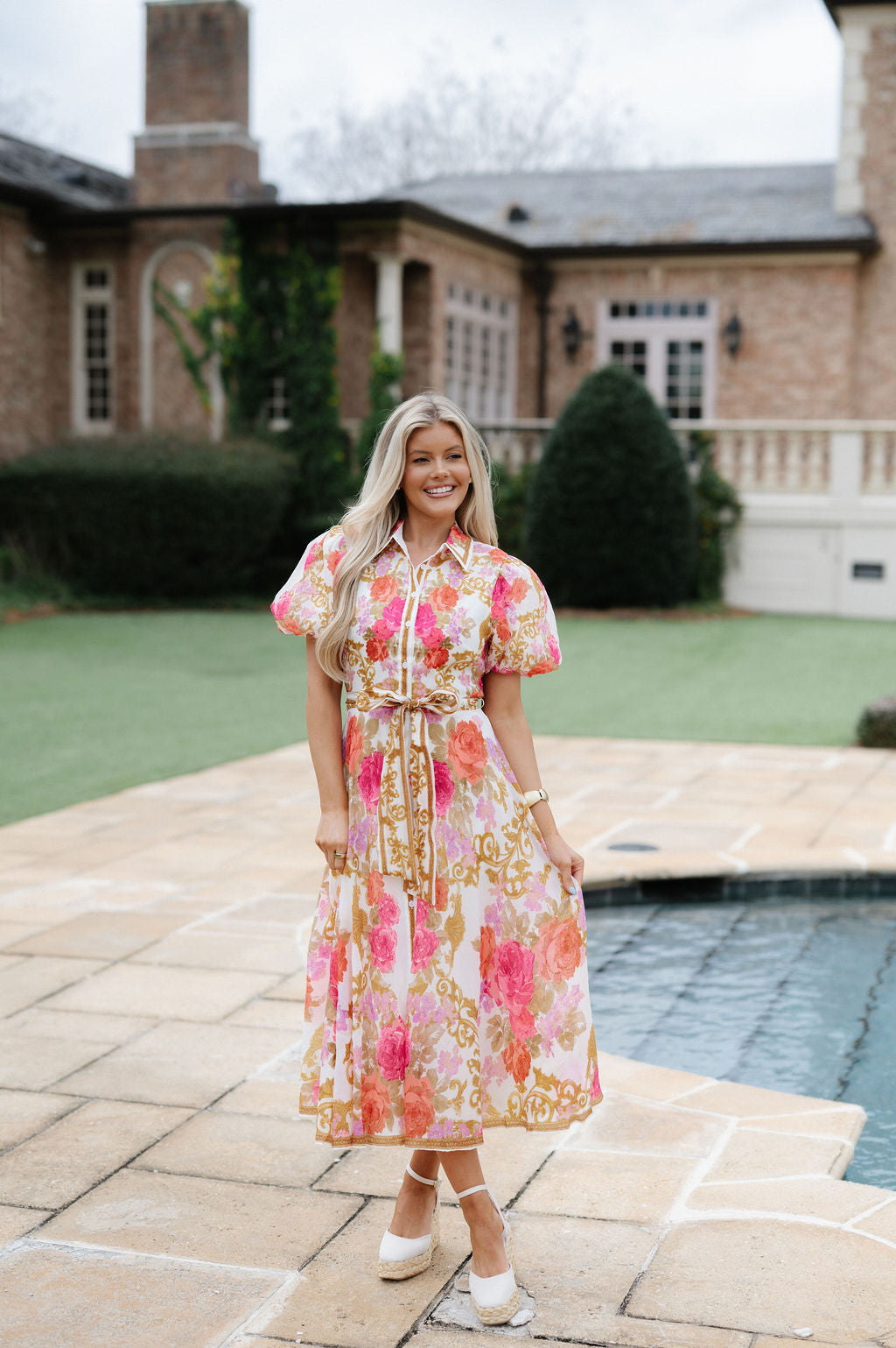 Kendall Floral Midi Dress-Ivory Multi