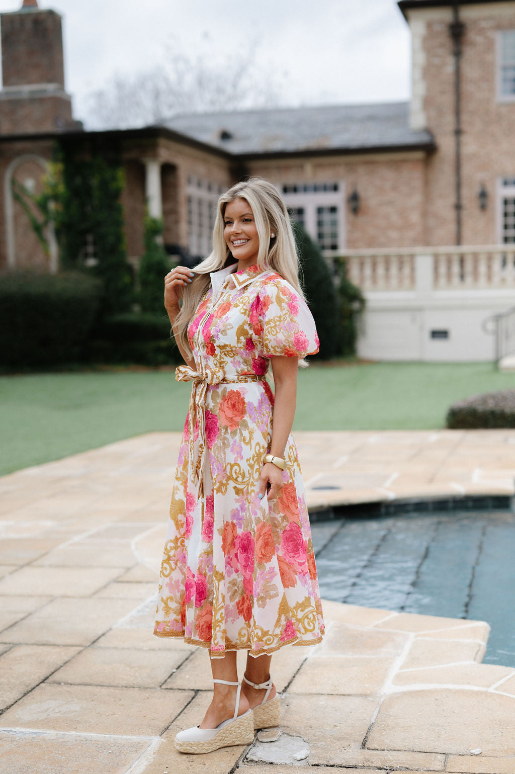 Kendall Floral Midi Dress-Ivory Multi