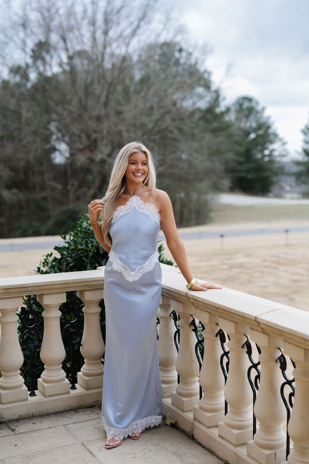 Zoe Lace Detail Maxi Dress-Dusty Blue/Ivory Zoe Lace Detail Maxi Dress-Dusty Blue/Ivory