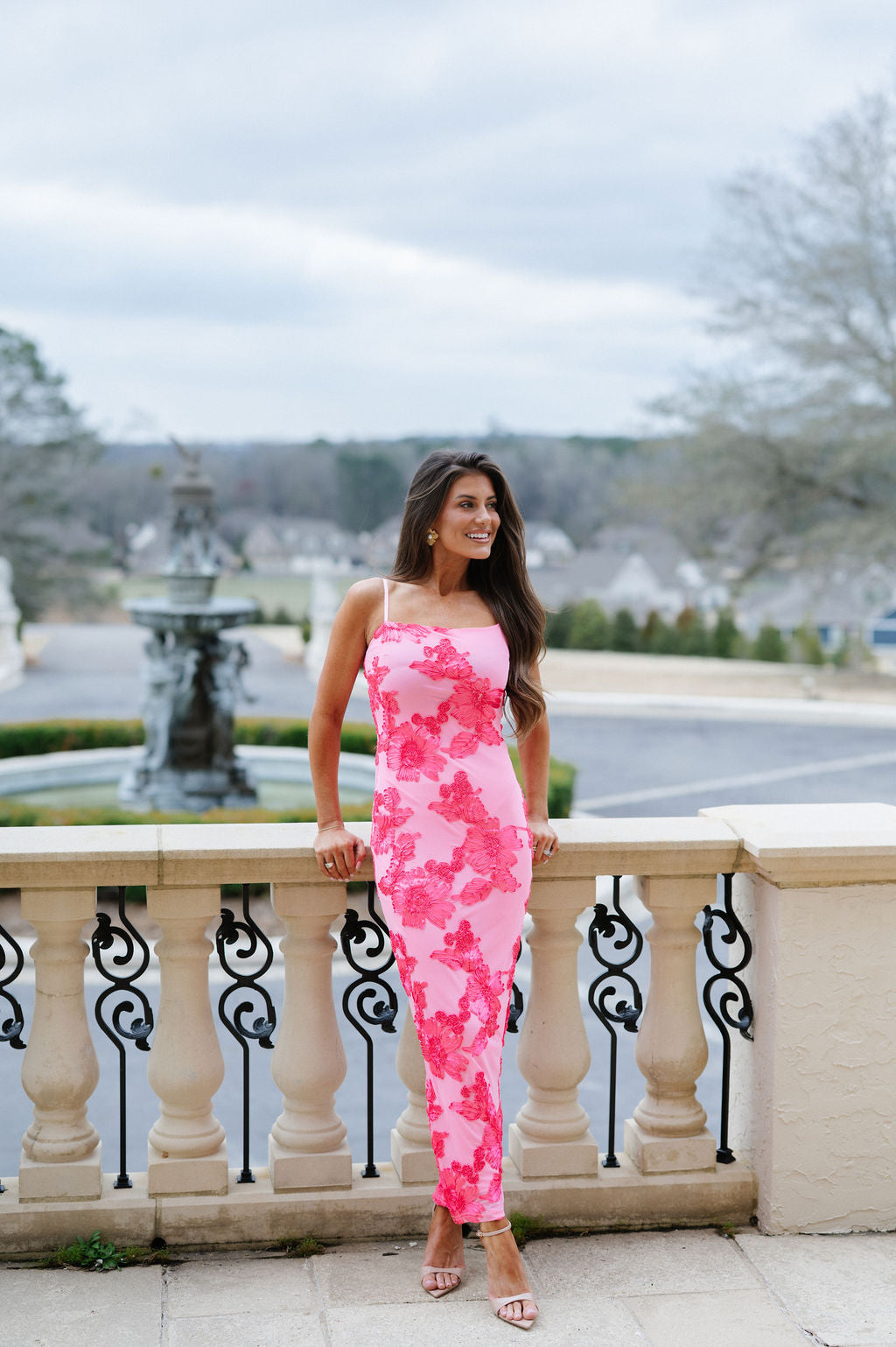 Kylee Mesh Floral Dress-Pink