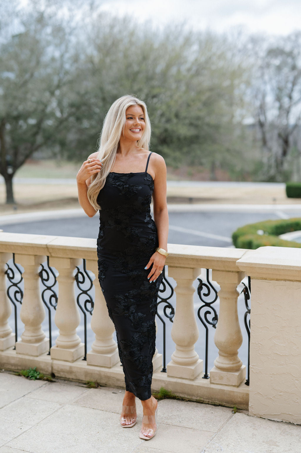 Kylee Mesh Floral Dress-Black