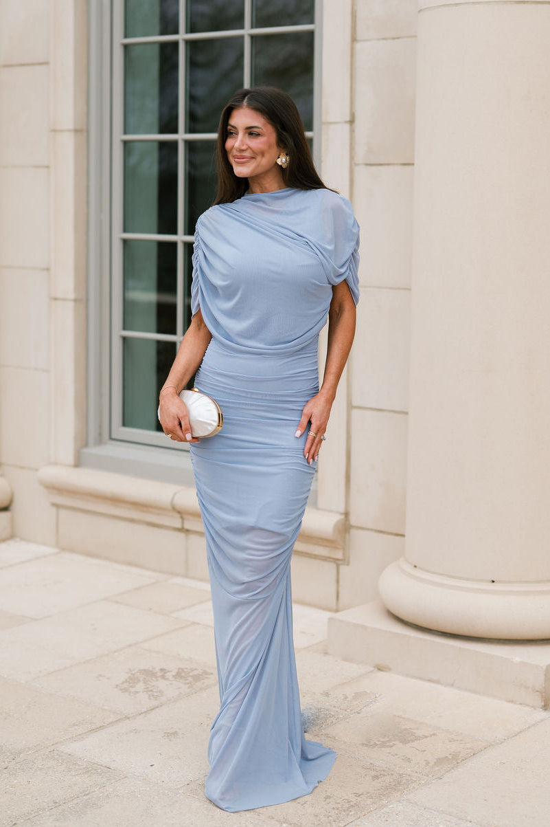 Camila Mesh Maxi Dress-Blue