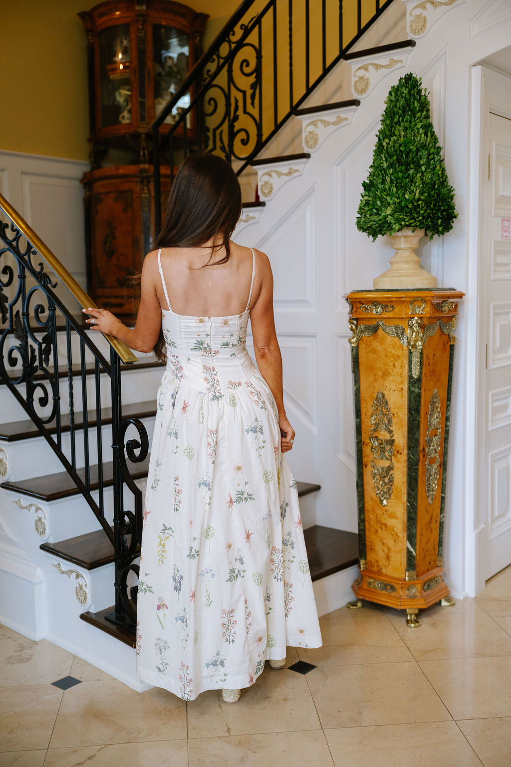 Floral Printed Drop Waist Dress-Cream