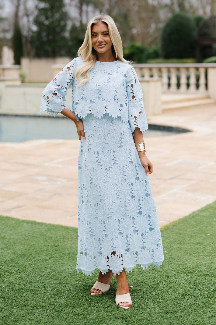 Ally Lace Maxi Skirt Set- Baby Blue