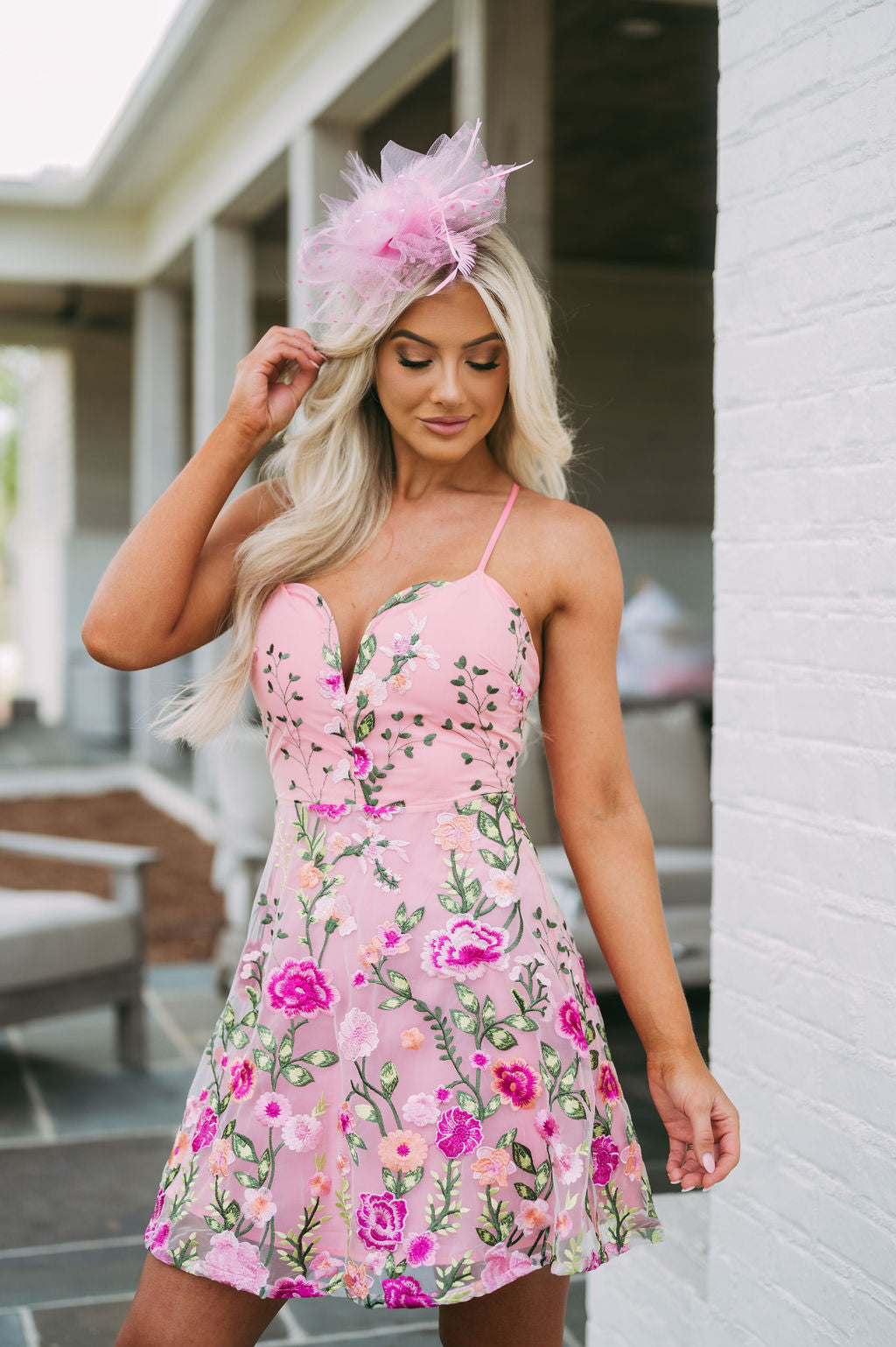 Rosie Embroidered Floral Dress- Pink