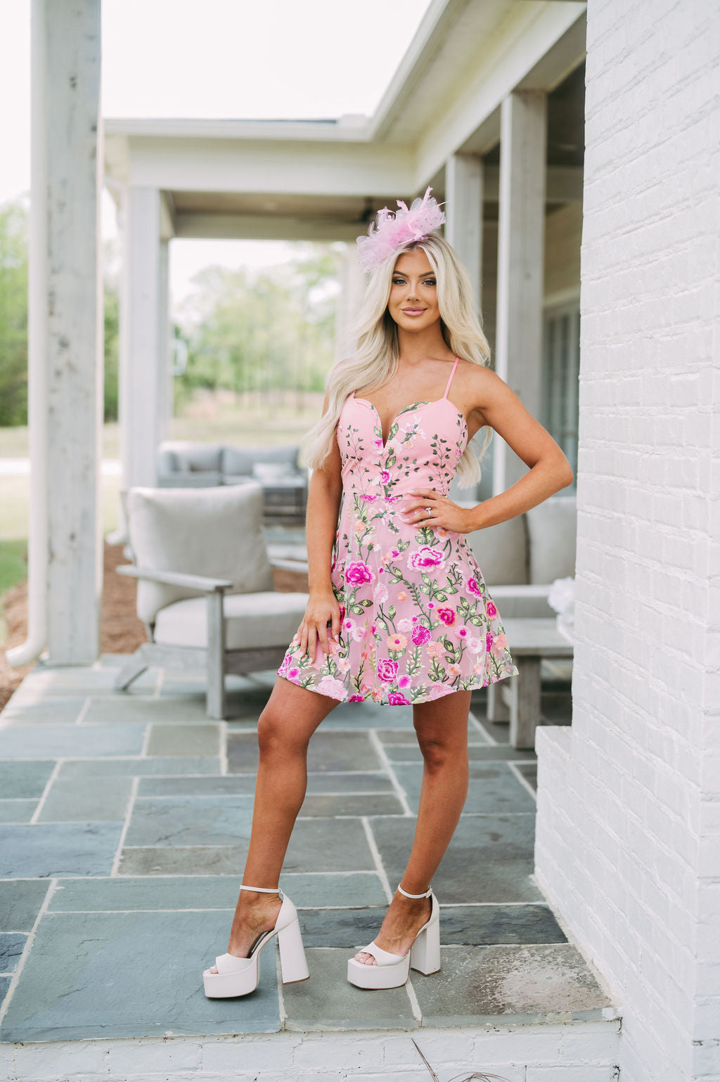 Rosie Embroidered Floral Dress- Pink
